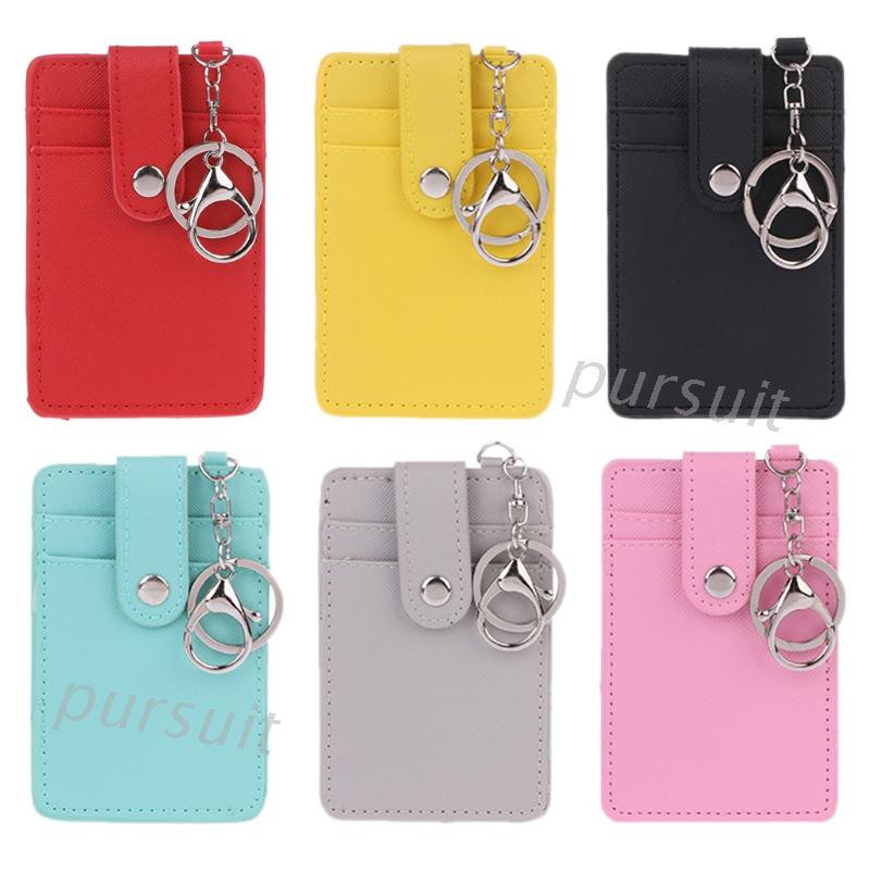 Portable ID Card Holder Bus Cards Cover for Case Office Work Keychain Keyring To