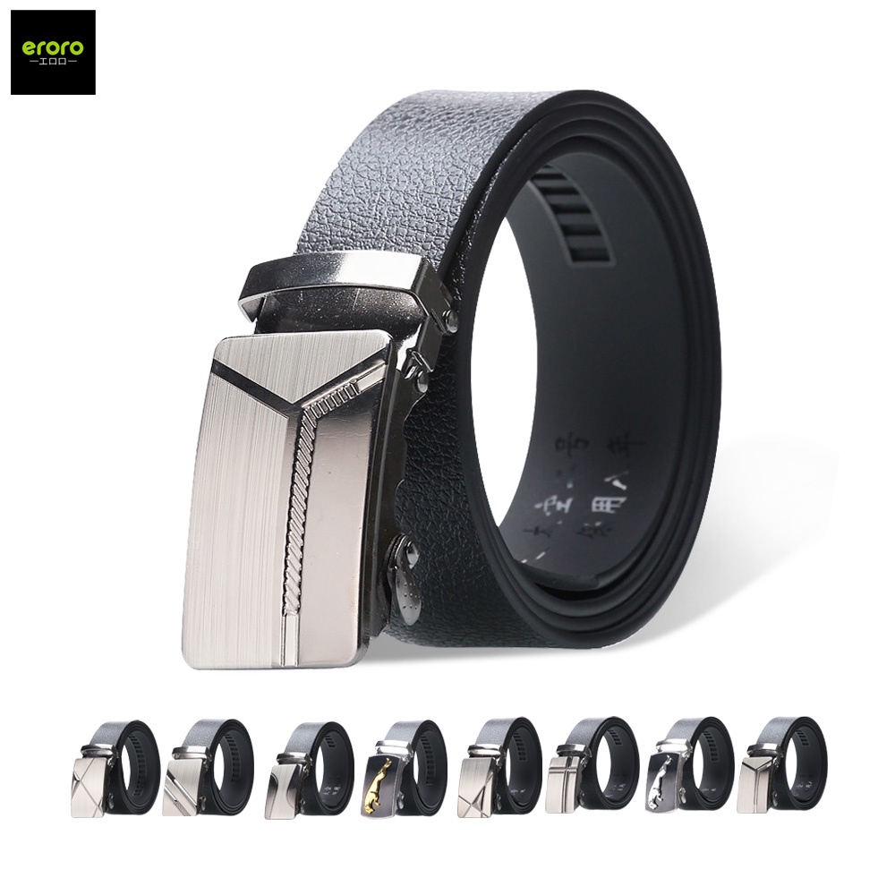 ERORO เข็มขัดหนัง สำหรับผู้ชาย แบบหัวล๊อคอัตโนมัติ สายหนังสีดำ ขนาด120-130cm.