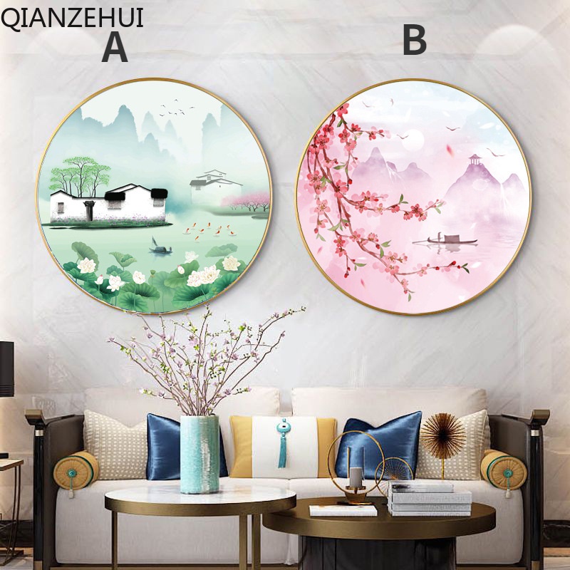 Diy 5D ด้ายฝ้าย 11CT พิมพ์ Lujiang Jiangnan สไตล์รอบสไตล์เย็บปักถักร้อยพีช Blossoming Country Cross Stitch ชุดเย็บปักถักร้อย