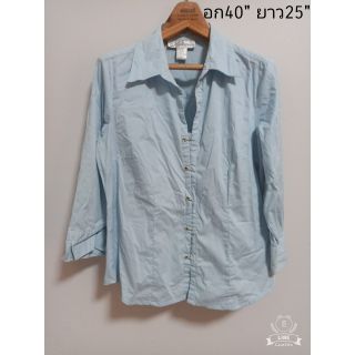 เสื้อเชิ้ตสีฟ้าแขนยาวสาวอวบใส่ได้  อก40"
