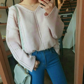  Korean Knitting v-neck sweater เสื้อไหมพรมนุ่มๆๆ