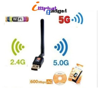 ราคาตัวรับสัญญาณแบบมีเสา Wifi 2 ย่านความถี่ 5G/2G Dual Band USB 2.0 Adapter WiFi Wireless 600M แบบมีเสา รองรับ5G