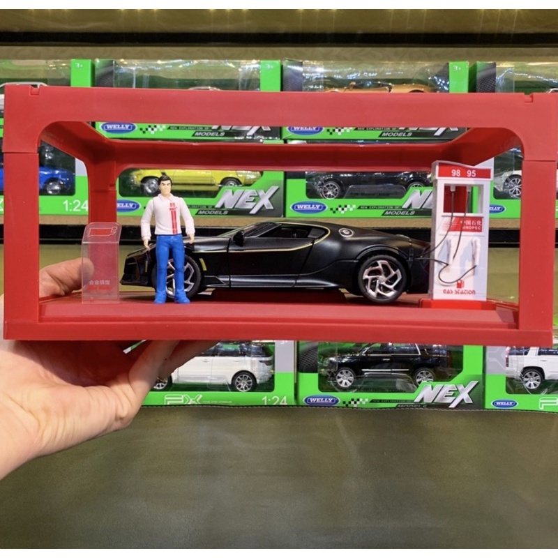 โมเดลเหล็ก 1:24 Bugatti La Voiture Noire มีไฟ มีเสียง พร้อมโมเดลตู้เติมน้ำมันและตัวละคร (ผู้ชาย ผู้ห