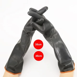 [K005]ถุงมือยางยาว สีดำ ยางธรรมชาติ แบบหนา ยาวพิเศษ 35ซม./45ซม. (1คู่) ทนต่อสารเคมี ทนต่อกรดอัลคาไล