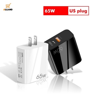 อะแดปเตอร์ปลั๊กชาร์จติดผนัง พอร์ตคู่ 65W / ปลั๊ก US-EU USB แบบพกพา สําหรับแล็ปท็อป สมาร์ทโฟน