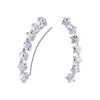 SILVER THAI Silver Crystal Lined Ear Climber ต่างหูเงินเพชรczแบบหนีบ