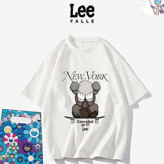 ใหม่ Leefalle เสื้อยืดลําลอง ผ้าฝ้าย แขนสั้น คอกลม พิมพ์ลาย ทรงหลวม แฟชั่นฤดูร้อน สําหรับคู่รัก