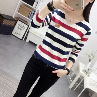 NEWรุุ่น-207ใหม่ผู้หญิงแขนยาวลายเสื้อลิ้วbottomingเสื้อยืด Trend สไตล์เกาหลี ผ้าสวมใส่สบาย พร้อมส่ง จ่ายปลายทาง