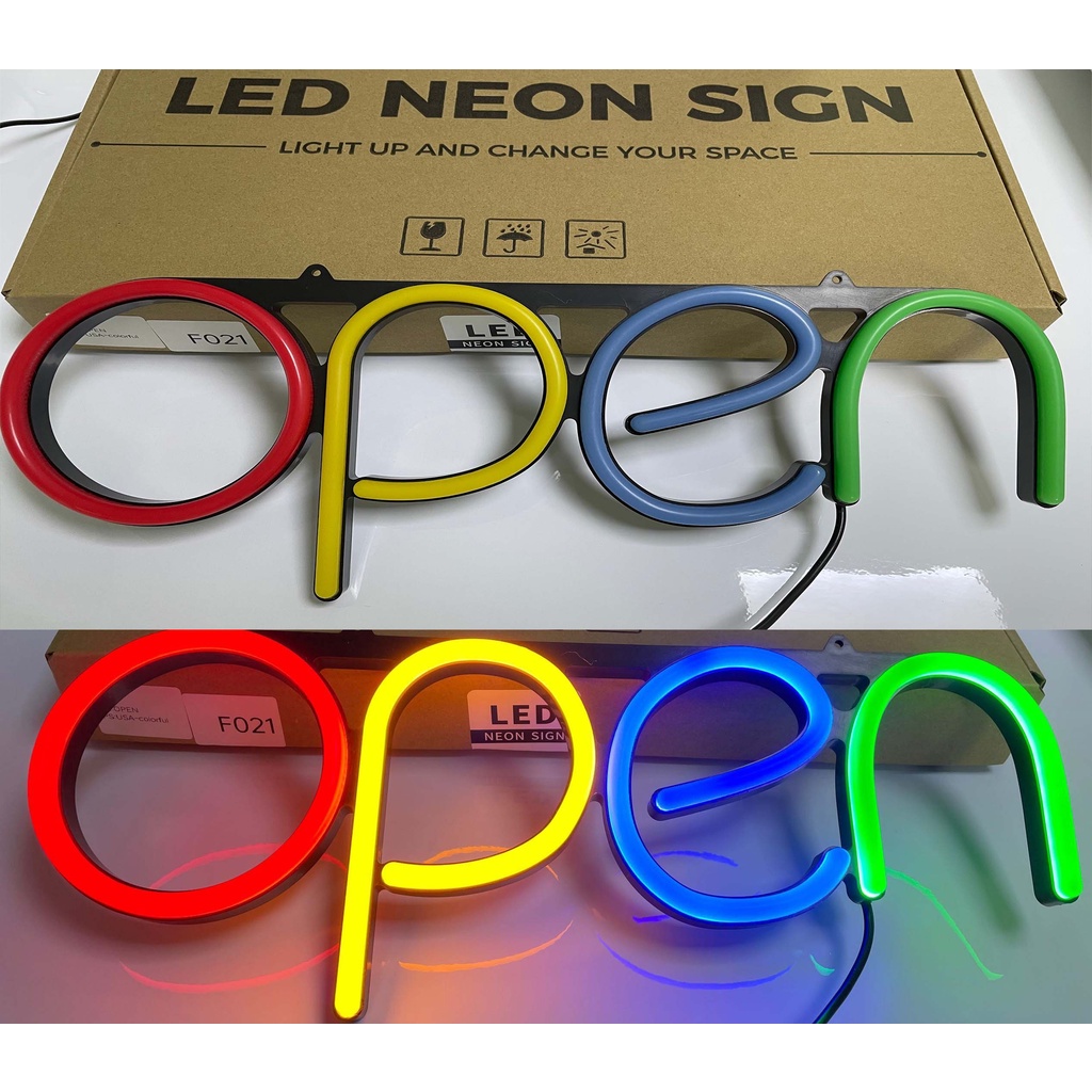 OPEN  ป้ายไฟเบิดร้าน open ป้ายopen   ป้ายหน้าร้าน ขนาด40 x 15 x 4cm สายยาว4Mกว่า ป้ายไฟLED ป้ายไฟcof