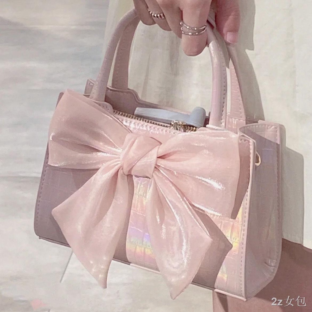 พร้อมส่ง❥ กระเป๋าสะพายข้างกระเป๋าผู้หญิง👜Bow Hand Small Square Bag ไหล่ Crossbody Small Bag กระเป๋า
