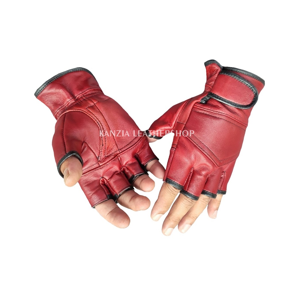 ถุงมือหนังรถจักรยานยนต์ครึ่งนิ้ว Kanzia Leathershop Yana Gloves - รูปที่ 3