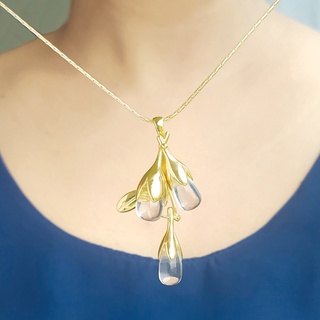 Aztique สร้อยคอเงินแท้ จี้หยดน้ำค้าง Morning Dew ควอตซ์ใส Clear Quartz Necklace Pendant Morning Dew Jewelry md