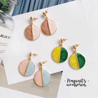 📬 พร้อมส่ง : 🌓 ต่างหูเกาหลีระย้าวงกลมสีทูโทน | Two-Tone Color Circle Korea Drop Earring.