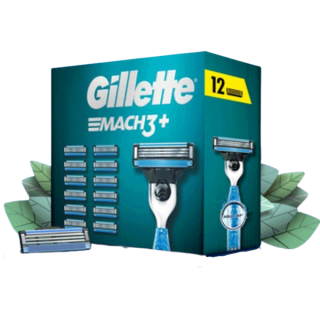 Gillette Mach3+ Blades 12 Cartridges Refills ใบมีด ยิลเลตต์ Gillette Mach3+ มัคทรี พลัส แพ็ค 12 ชิ้น