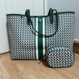 Tory Burch Tilet Link Tote  18" L x 12.5" H x 6.5" W   Tory Burch cosmetic case 6.75" L x 4.25" H x 3" W