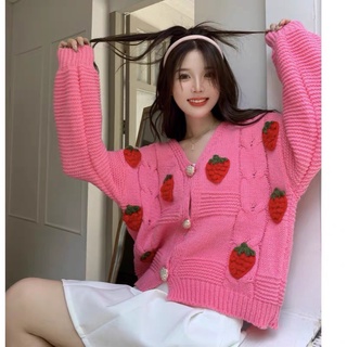 ❤️เสื้อสเวตเตอร์❤️🍓🍓เสื้อสเวตเตอร์สตรอว์เบอร์รี่คอวี🆕😍