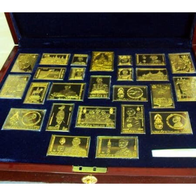 แสตมป์ทองชุดครองราชย์ 50 ปี มีเพียง9,999 ชุดเท่านั้น หายากมาก ใส่กล่องไม้โอ๊กพร้อมกุญแจล๊อค