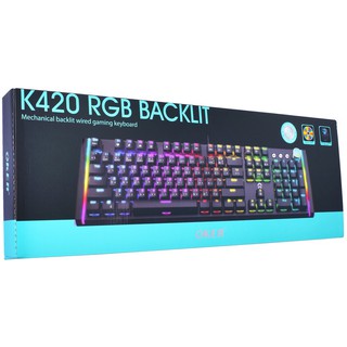 OKER K420 GAMING RGB Keyboard Machanical Blue Switches มาพร้อมไฟ RGB แท้14 โหมด+ มาโคร  ปุ่มนุ่ม เสียงเพราะ ใช้งานง่าย