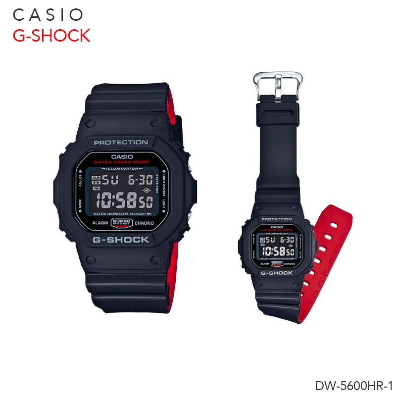CASIO GSHOCK นาฬิกาข้อมือ ผู้ขาย สายยางเรซิ่น รุ่น DW-5600HR-1DR สีดำแดง ของแท้ประกันศูนย์ 1 ปี