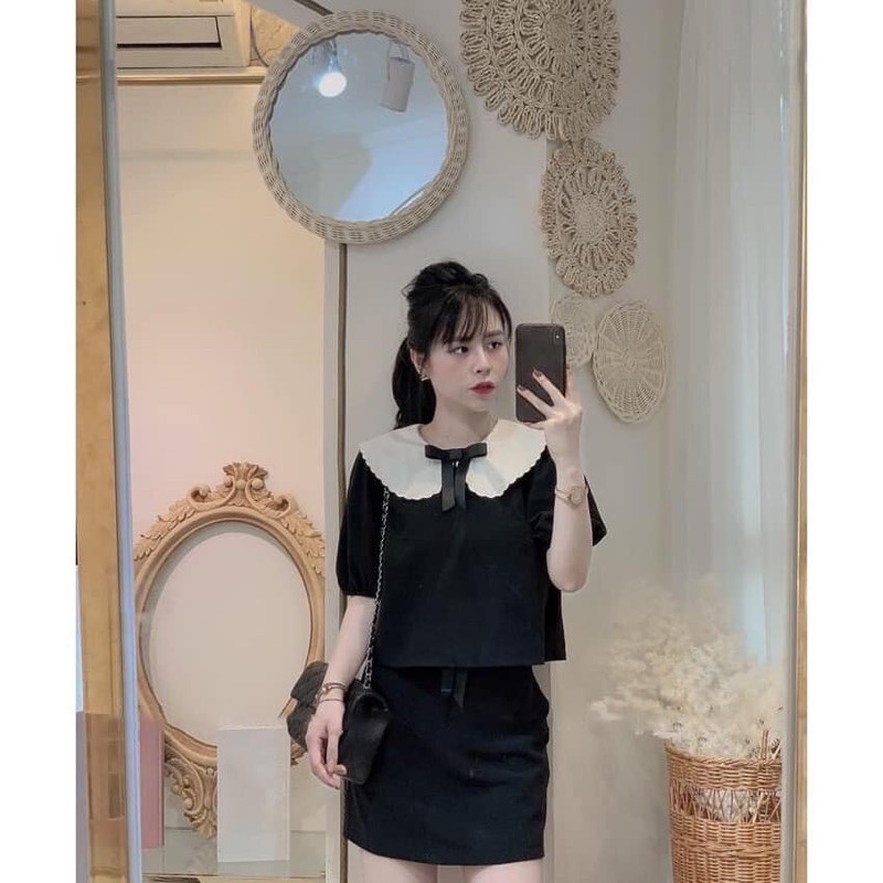 ชุดเสื้อครอปคอระบายผสม CV