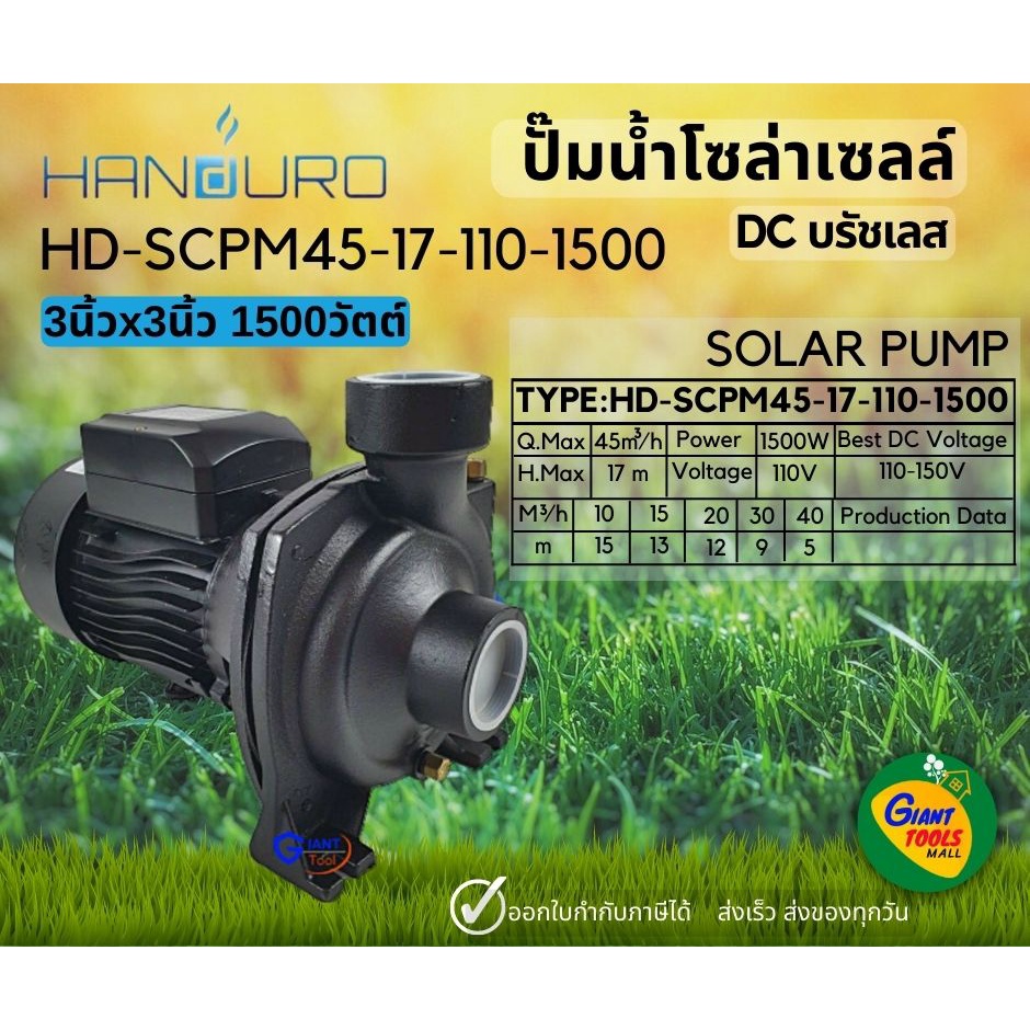 🚩HANDURO PLUS 3นิ้ว 1500วัตต์ ปั๊มหอยโข่ง ปั๊มน้ำโซล่าร์เซลล์ ปั๊มน้ำดีซีบรัชเลส มีกล่องควบคุมMPPT S