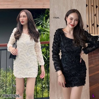 TwinsShopVip💗พร้อมส่ง TW17926 เดรสสั้นแขนยาว ปักพองนูน ..