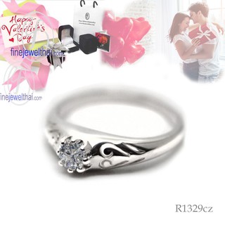 Finejewelthai แหวนเพชร-แหวนทองคำขาว-แหวนวินเทจ-Vintage Set-Diamond CZ-Silver-Ring - Valentine Gift95