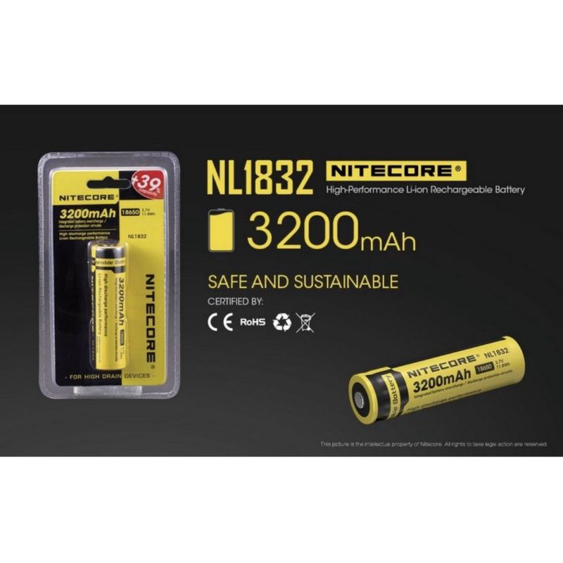 ถ่านชาร์จ Nitecore 18650 3600 mAh 3.6V (NL1836) แพค 1 กัอน ของแท้