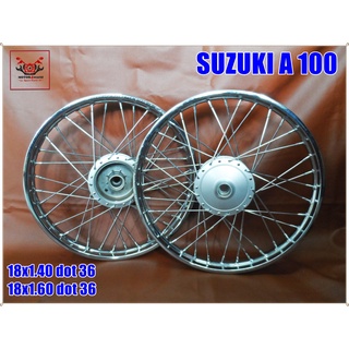 WIRE SPOKE WHEEL F&amp;R RIM 18x1.40 (DOT36) &amp; 18x1.60 (DOT36) for SUZUKI A100 /วงล้อขึ้นซี่ลวดพร้อมดุมล้อและยางรอง หน้าหลัง