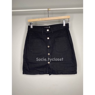 Socie.tycloset-Sk26กระโปรงยีนส์เอวสูงสีดำแต่ง5กระดุม