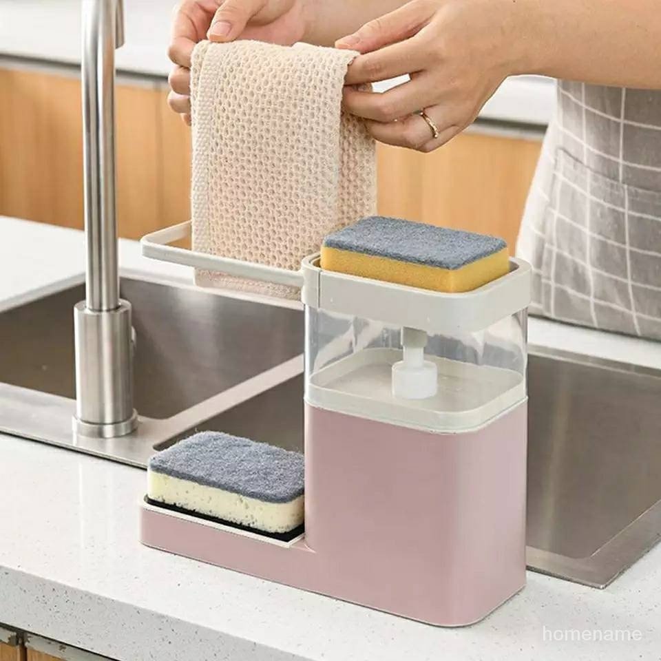 ที่กดน้ำยาล้างจานเครื่องปั้มน้ำยาล้างจานเครื่องกดน้ำยาล้างจานกล่องใส่น้ำยาล้างจาน3in1 Soap Dispenserแถมฟรีฟองน้ำพร้อมส่ง