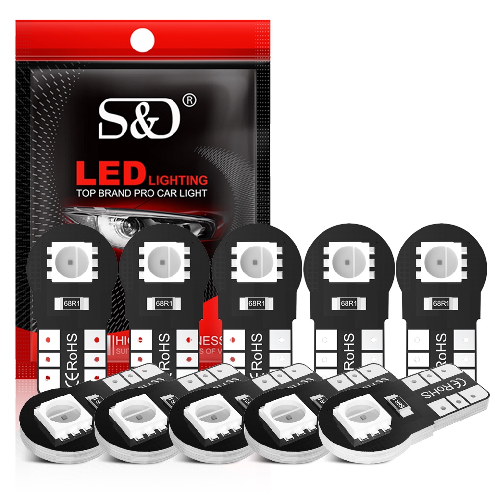 หลอดไฟอ่านหนังสือ LED T10 W5W WY5W 5050 RGB 2SMD T10 RGB 12V สําหรับติดป้ายทะเบียนรถยนต์ 10 ชิ้น