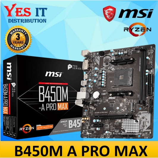 MSI B450M A PRO MAX AMD AM4 MATX MOTHERBOARD + PROCESSOR AMD RYZEN