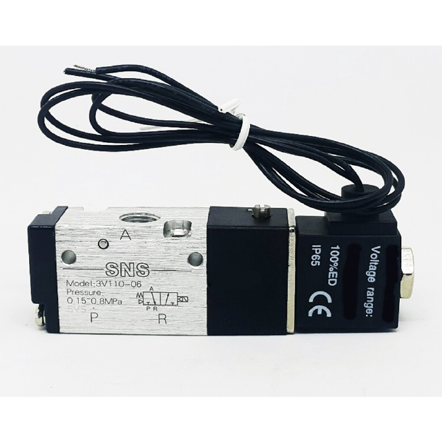 3V110-06 โซลินอยด์วาล์วไฟฟ้า 3/2 ขนาด 1 หุน 1/8 - SNS Pneumatic Solenoid Valve Single Coil 3/2 Port 1/8