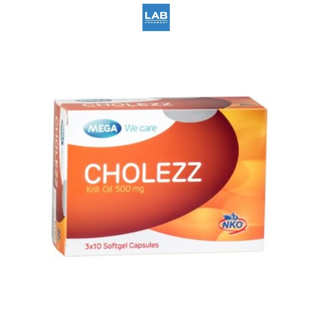 MEGA We Care Cholezz  3x10cap - เมก้า วีแคร์ โคเลซซ์ ผลิตภัณฑ์อาหารเสริมจาก Krill Oil 1 กล่อง