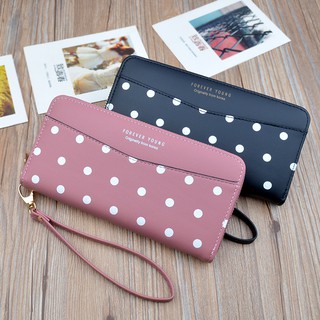 [B-116-L] กระเป๋าสตางค์ใบยาวซิปรอบ งานแท้ Forever Young รุ่นใหม่ล่าสุด ลายจุด Polka dot Polkadot