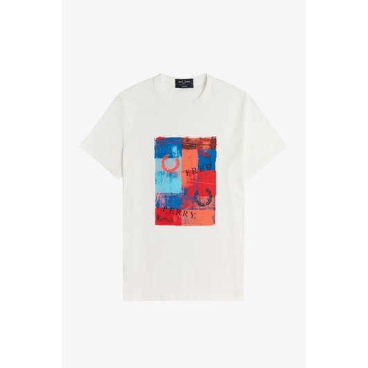 เสื้อยืดครอปเสื้อยืดพิมพ์ลายแฟชั่นFred Perry Abstract Graphic Reissues T-Shirt in WhiteS-5XL