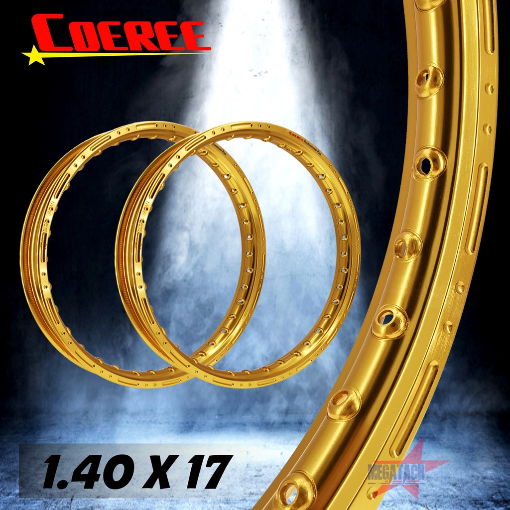 วงล้อ 1.40 X 17 มิลลิ่ง สวยมาก ขอบเรียบ สีทอง ล้อ COERCE ล้อเจาะ ล้อslot ล้อเวฟ ล้อแต่ง ขนาด 1.40 ล้อขอบ17 ล้ออลูมิเนียม