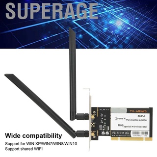 Superage Pci อะแดปเตอร์เดสก์ท็อป 300Mbps 802.11B/G/N การ์ดเครือข่าย Wifi ไร้สาย + 2 เสาอากาศ Ar9223