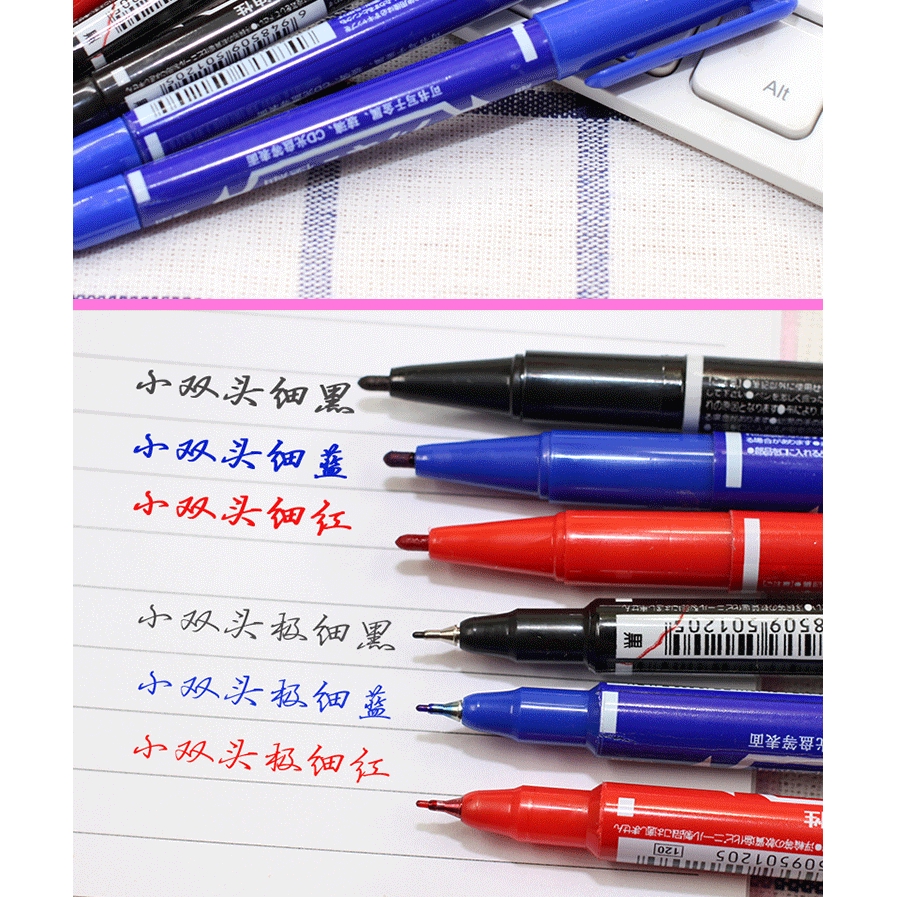 Twin Tip ปากกามาร์กเกอร์ถาวร Fine Point หมึกกันน้ํา Thin Nib Crude Nib หมึกสีดํา 0.5 มม.-2 มม. สีละเอียด ราคา ถูกที่สุด ดีลบีเคเค แกลเลอรีภาพที่ 7