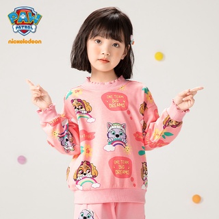 paw patrol เสื้อกันหนาวแขนยาว คอกลม แบบสวมหัว พิมพ์ลายการ์ตูน ดอกไม้ แฟชั่นฤดูใบไม้ร่วง สําหรับเด็กผู้หญิง