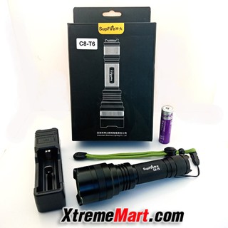 ชุดเซตไฟฉาย SupFire C8 T6 LED flashlight 1100LM 5 โหมด แสงขาว(สีดำ)