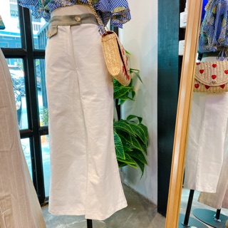 crop button pants two tone green white