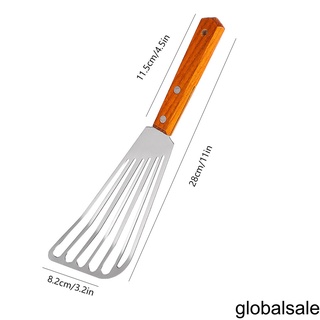 Wood Handle Fish Frying Spatula Stainless Steel Slotted Steak Turner Turning Flipping Grilling Spatula