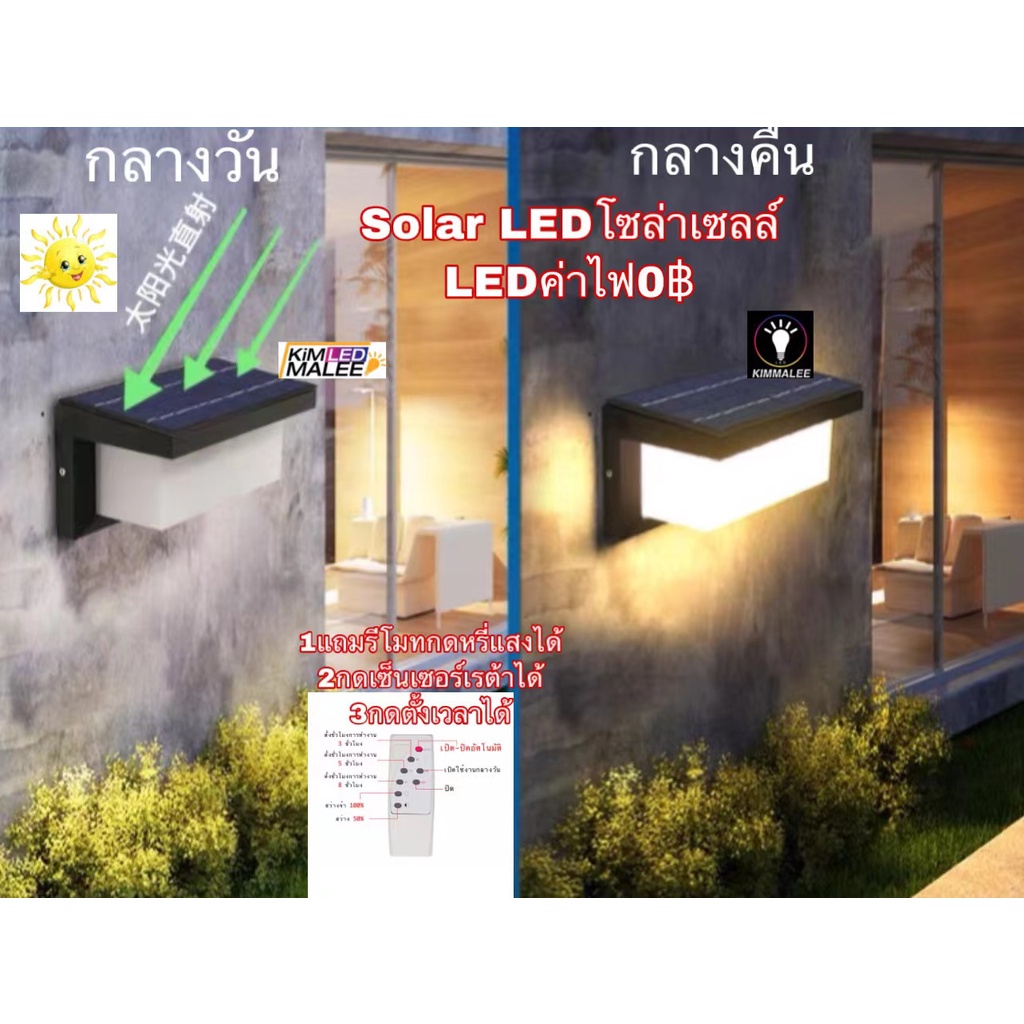 ทนของแท้NEW60w/80wSolar cell ledโซล่าเซลล์ติดผนัง Wall lampแสงวอร์ม3000K ทรงโมเดิร์นสว่างมากสวยมาก