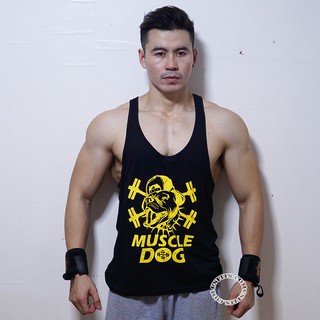 เสื้อกล้ามเล่นเวทฟิตเนสชายMuscledogดำเหลือง