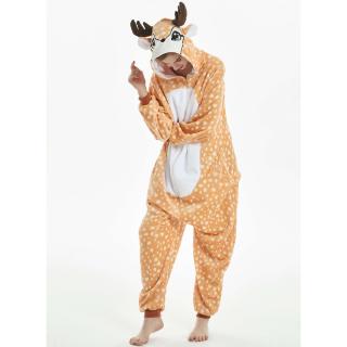 Kigurumi Deer Onesie ชุดนอนจั๊มสูท แขนยาว ชุดคอสเพลย์ วันพีช สําหรับผู้ใหญ่