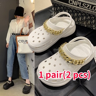 Jibbitz สายโซ่ สีทอง สีเงิน สองสี สําหรับเครื่องประดับรองเท้า crocs (2 ชิ้น) 1 คู่