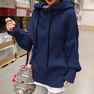 เสื้อหนาว ไหมพรม สไตล์เกาหลี มีฮู้ด oversize แบบสวม ผ้าถัก ทรงหลวม เสื้อแขนยาว เสื้อกันหนาว เสื้อคลุมกันแดด free size