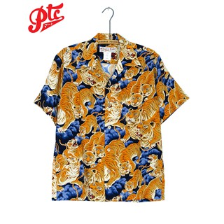 เสื้อฮาวายแขนสั้น ลายเสือร้อย HULA KEIKI HK-19011 Blue Hyaku-tora3